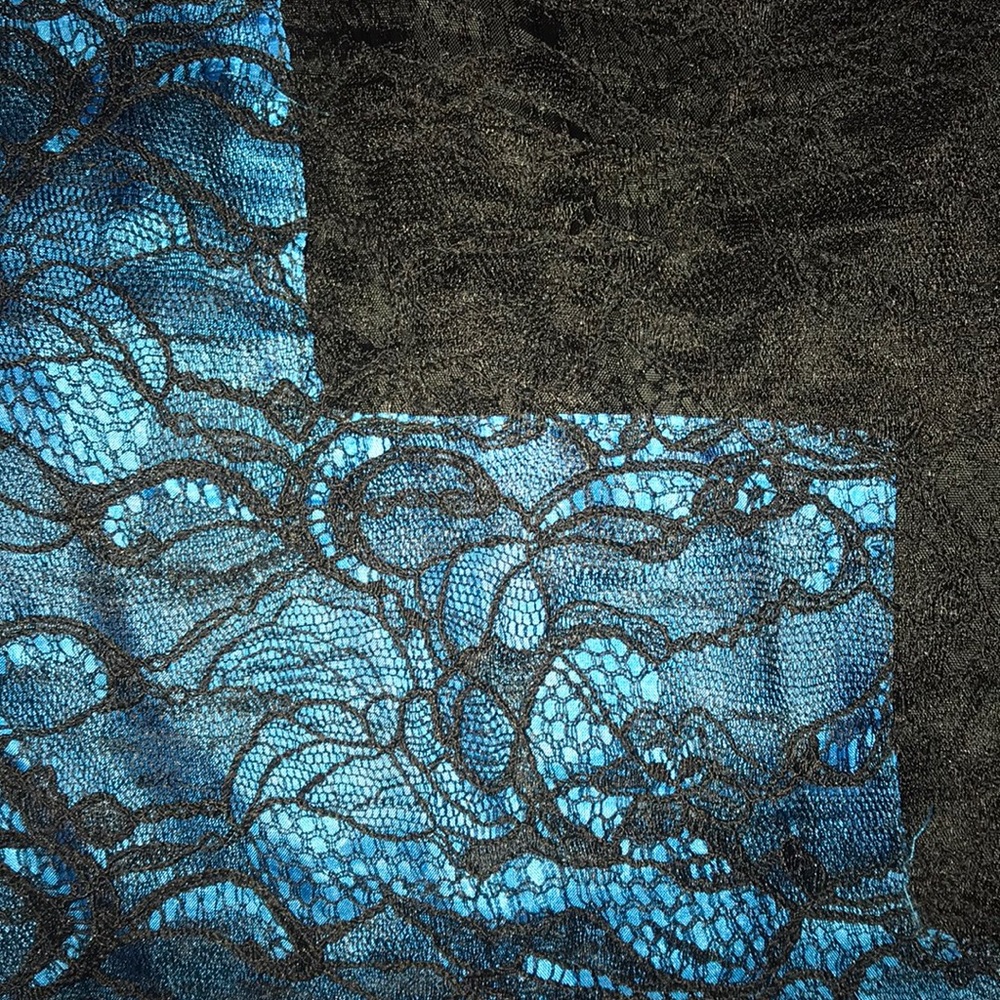 Foley + Corinna lace black and blue cocktail dress